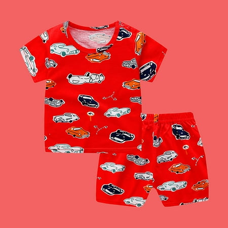 

New Year New You 2022! on Clearance Hesxuno Toddler Boys Cartoon Print Pattern Short Sleeve Clothes Summer Two-Piece Sute Baby Essentials