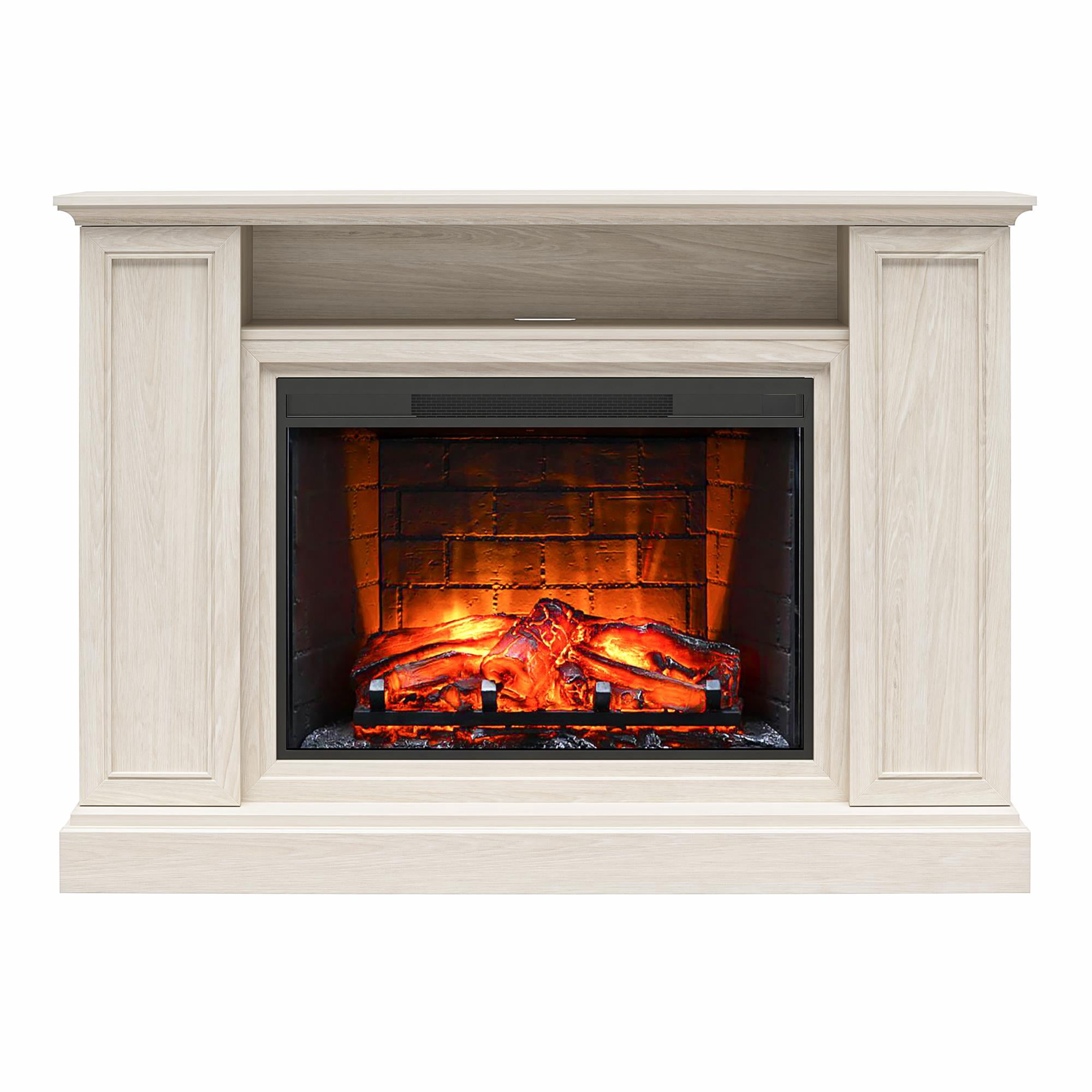 Ameriwood Home Palazzo Multi-Colored Electric Fireplace Mantel TV Stand with Storage for TVs up to 65", White Oak