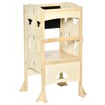 thumbnail image 1 of Qaba Kids Kitchen Helper Foldable Step Stool Toddler Kitchen Stool with Blackboard Lockable Handrail for 3-6 Years old Natural, 1 of 9