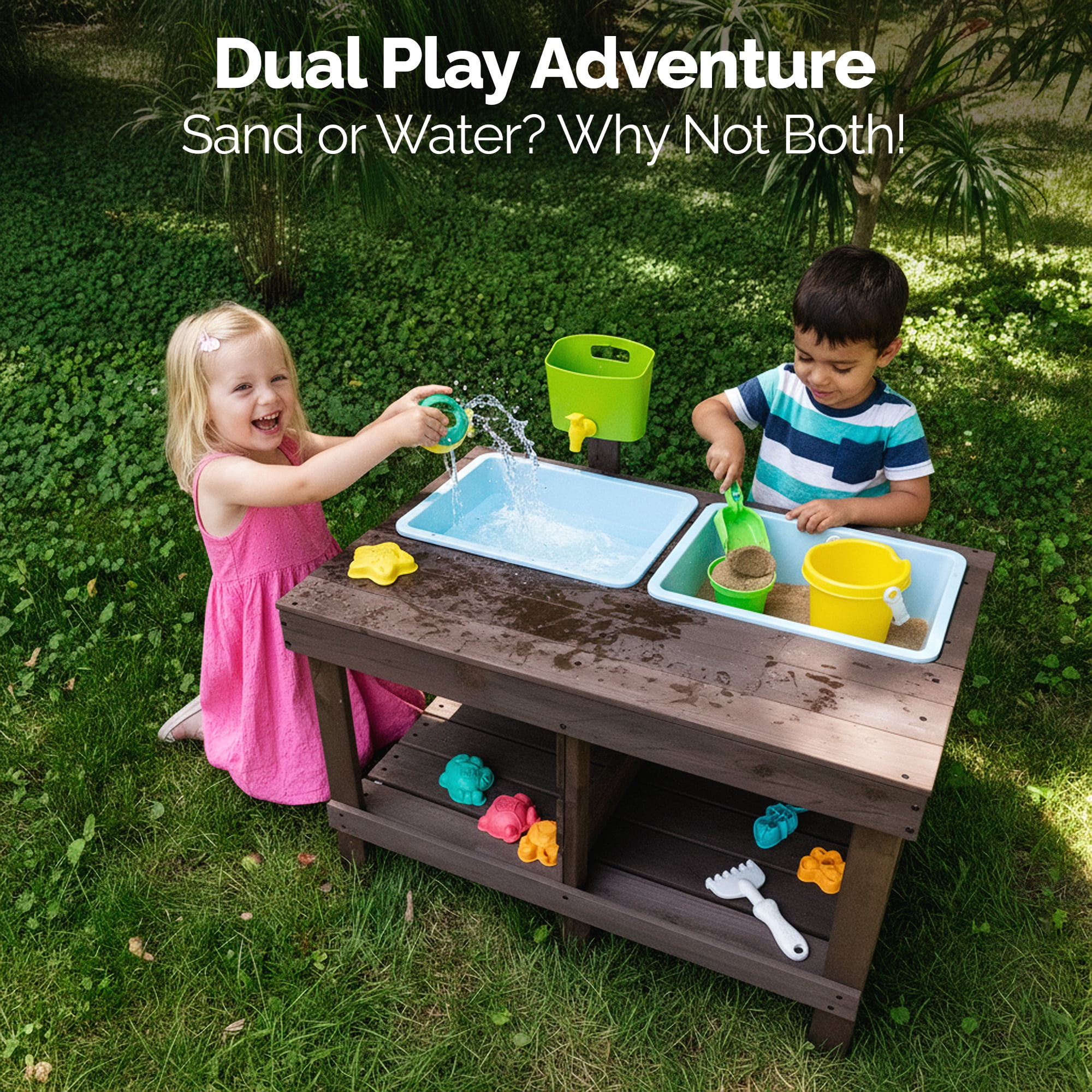 WonkaWoo Sand and Water Table for Toddlers Wooden Sensory Activity Table with Beach Toys