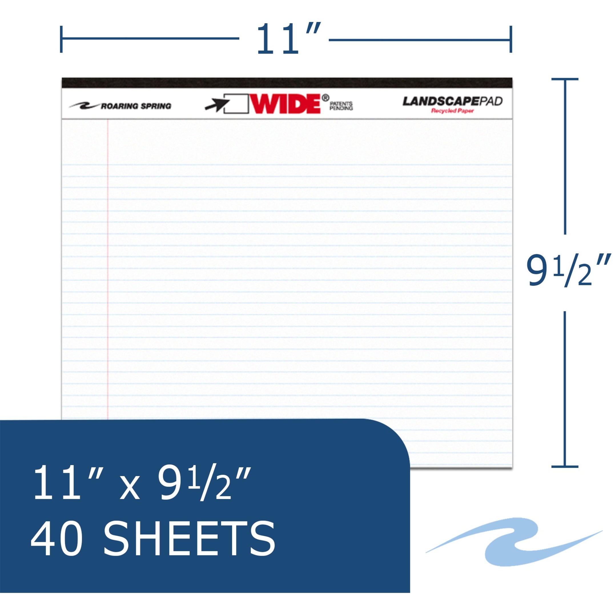 Roaring Spring Wide College Ruled Landscape Legal Pad, 1 Case (18 Total Two Packs), 11" x 9.5" 40 Sheets, White