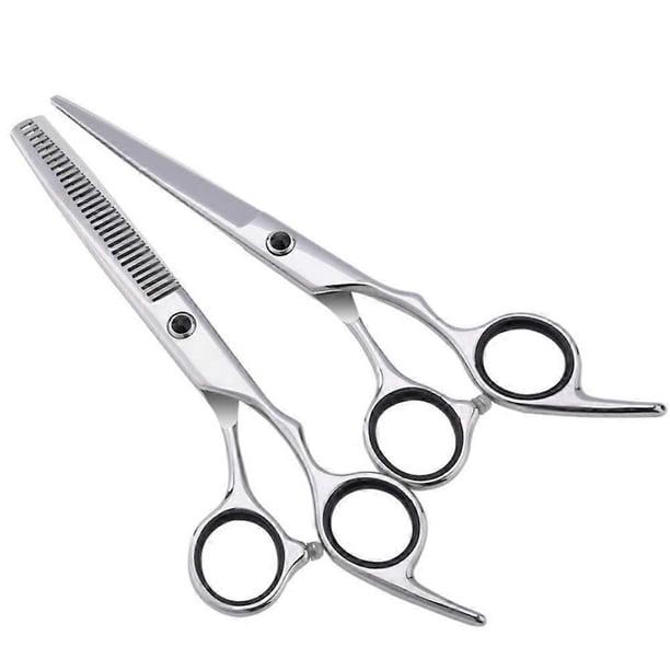 Juego de tijeras profesionales para cortar el cabello, 2 piezas, acero inoxidable 440C, tijeras de barbero y tijeras de entresacar, 15 cm, color plata.