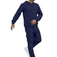thumbnail image 4 of CQONEPT Mens 2 Piece Tracksuit Sweatsuit Casual Outfit Drawstring Sweatpants Sweatshirt Sets with Multi Pockets Navy L, 4 of 6
