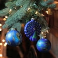 thumbnail image 2 of Set of 3 Royal Blue and Green Peacock Glass Christmas Ornaments 3.75" (95mm), 2 of 2