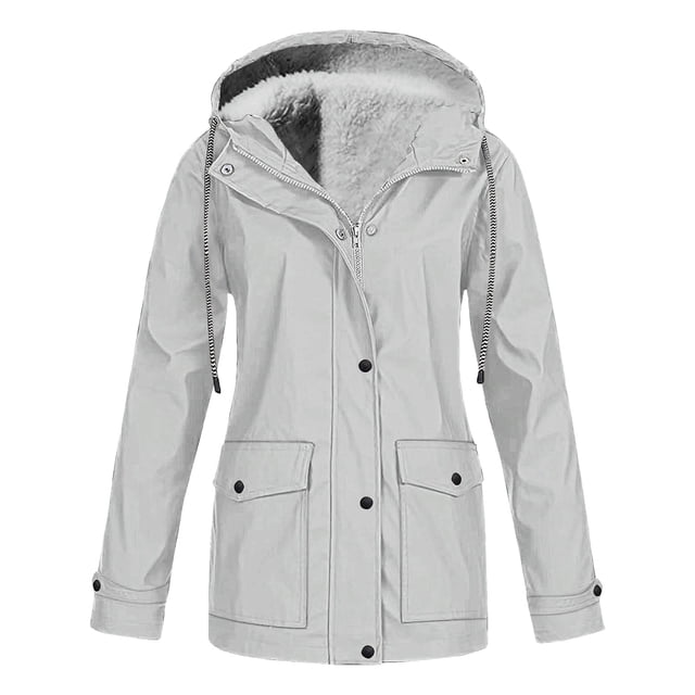 Fleece-Lined Rain Jacket, Waterproof Hiking Shell, Winter Outdoor Coat Clear Xxl , Coat