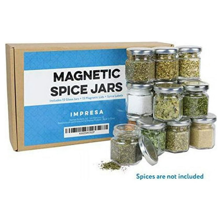 Impresa IMPRESA [15 Pack] Large 4oz Magnetic Spice Jars - Glass - Fridge  Mounted Spice Jars - Spice Rack - Stylish Spice Storage