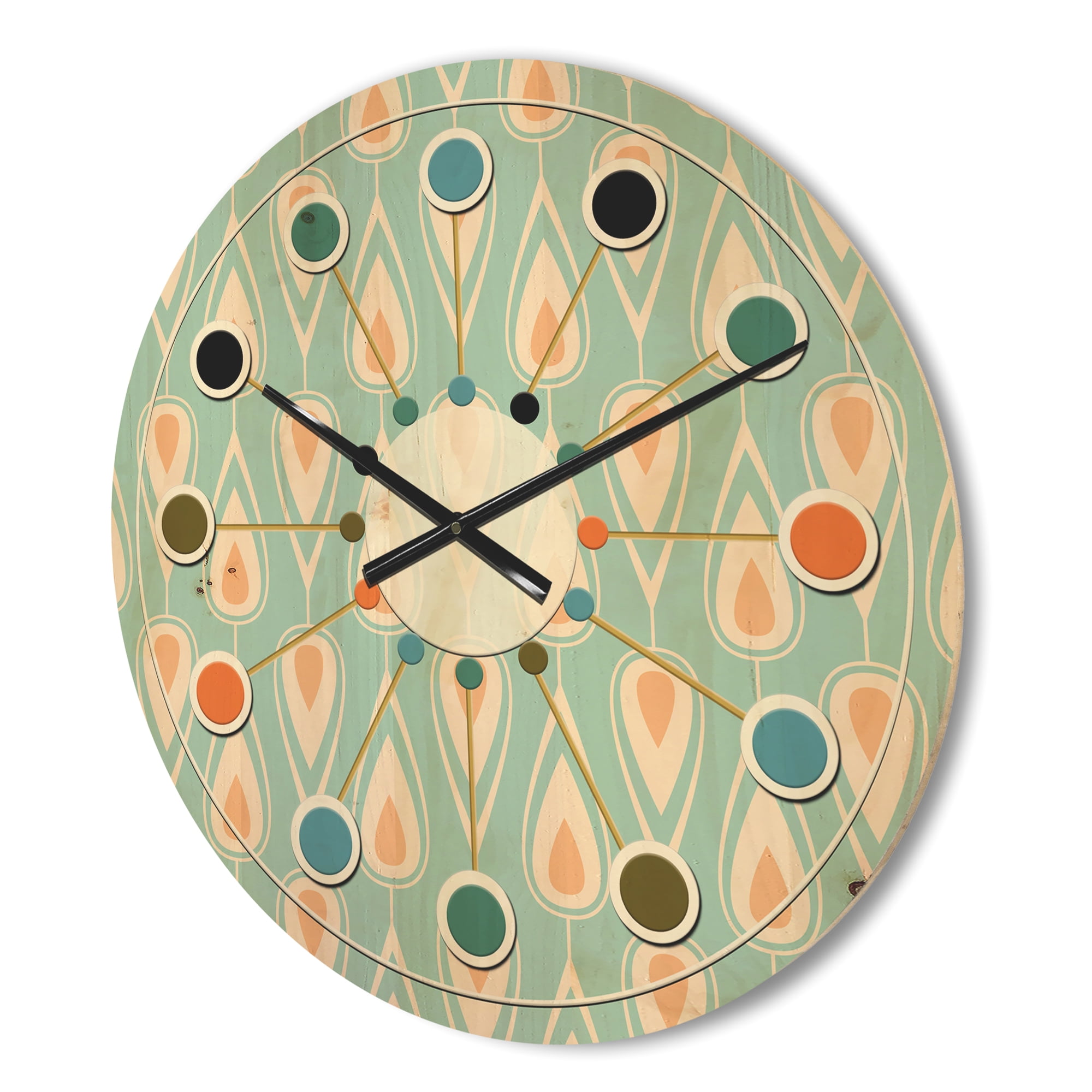 Designart 'Ornamental Retro Design VIII' Mid-Century Modern Wood Wall Clock