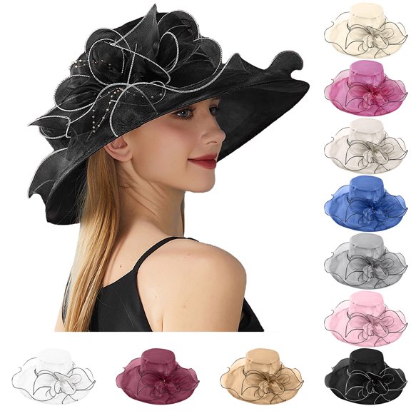 Lispipm Summer Sun Hat with Wide Brim Organzas Derbys Top Hats Ladies Party Church Caps Outdoor Formal Dress Cap Beige