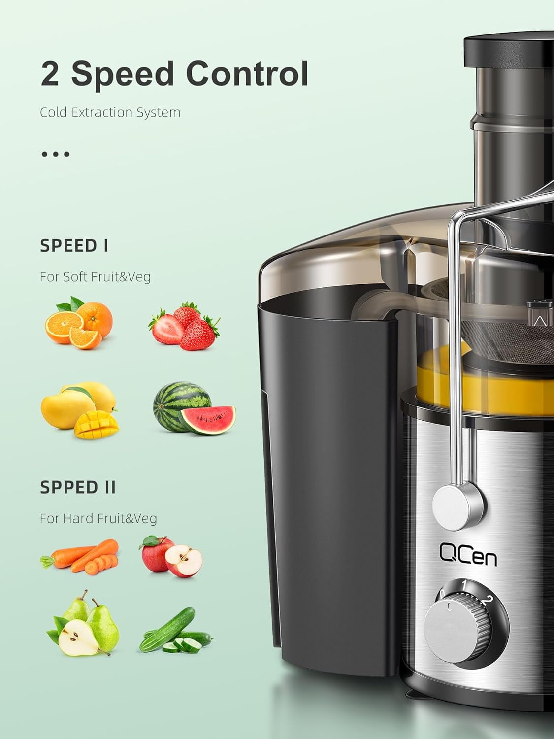 800W Centrifugal Juicer  with 3 Inch Wide Mouth Feed Chute for Fruits Vegetables Easy Clean Stainless Steel