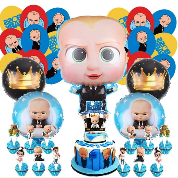Boss Baby White Boy Party Supplies Balloons Cake Topper Birthday Set Decorations Kit Fans
