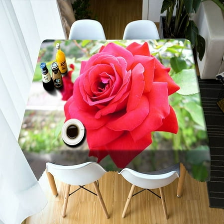 

Christmas Dinner Party 3D Tablecloth Red Rose Flower Rectangular Linen Stain Resistant Tablecloth Wedding ration Tablecloth