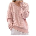 thumbnail image 3 of Fartey Womens V Neck Cable Knit Sweaters Fall Winter Chunky Warm Pullover Oversized Crewneck Long Sleeve Baggy Knitwear Loose Fit Jumper Tops Pink S, 3 of 7