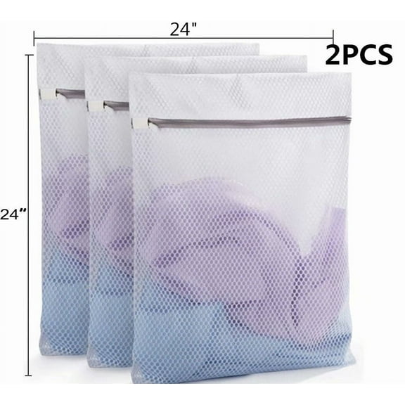 Cribun Set of 2 Mesh Laundry Bag for Delicates, Wash Bag for Underwear and Lingerie, Makeup Organizer Bag (23.6"*23.6" 60*60CM,White)