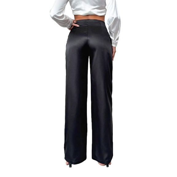 RUTAYY Women's Pants High Waist Solid Color Satin Palazzo Bottoms Loose Fit Everyday Casual Wear Vacation Playful Trousers