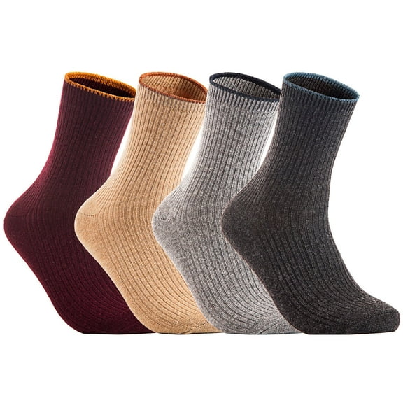 Lian LifeStyle Big Girl's 4 Pairs Wool Crew Socks HR1612 Size L/XL Casual (No Black)