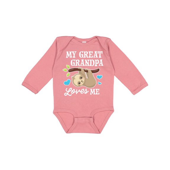 Inktastic My Great Grandpa Loves Me with Sloth and Hearts Boys or Girls Long Sleeve Baby Bodysuit