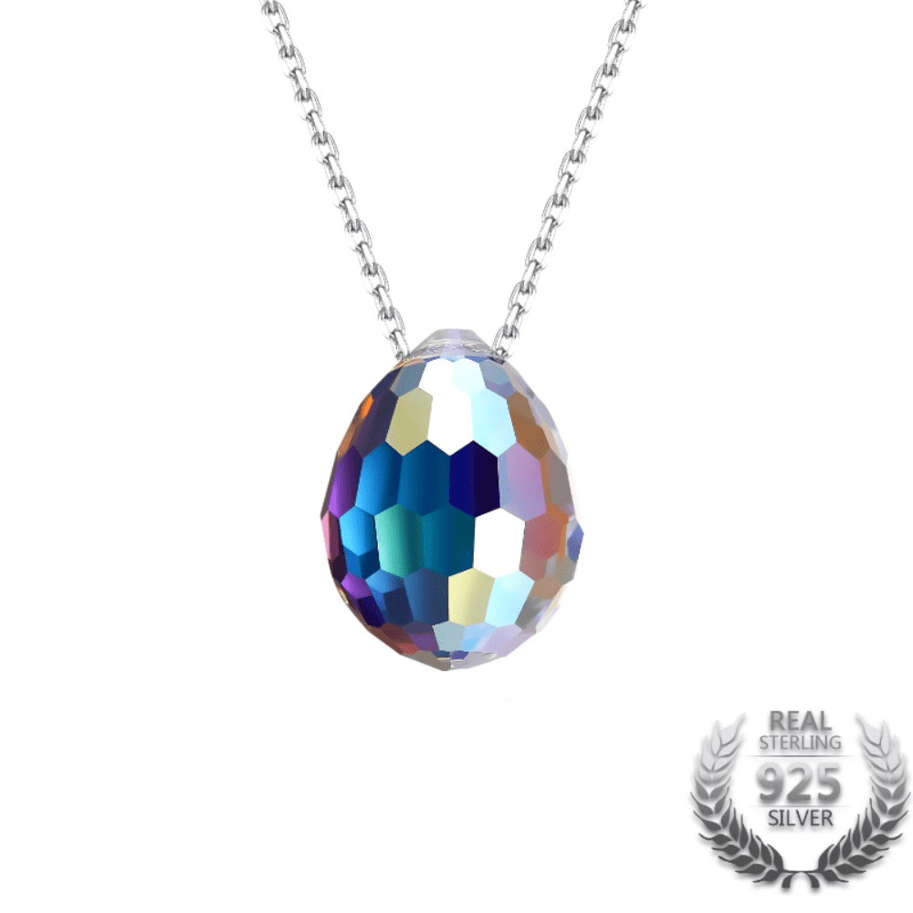 Choker Necklace Ladies Pretty Purple Rainbow Austrian Crystal Teardrop Pendant 