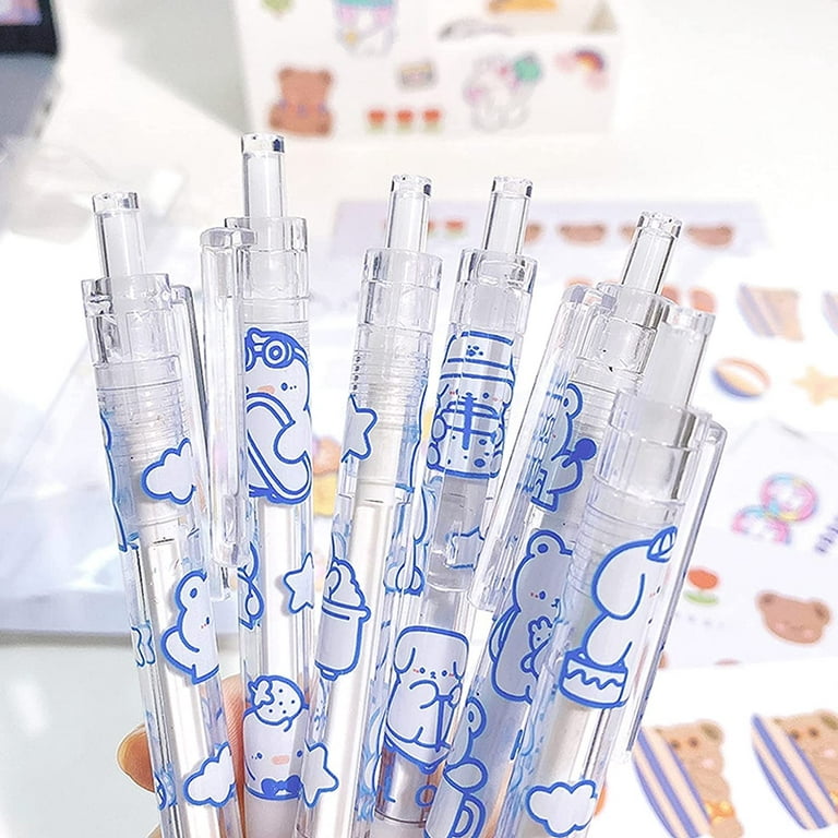Cute Pens, 6Pcs Kawaii 0.5 mm Black Gel Ink Pens Fine Point Smooth Writing  Retractable Gel Pens Office School Supplies Stationary for Girls Women