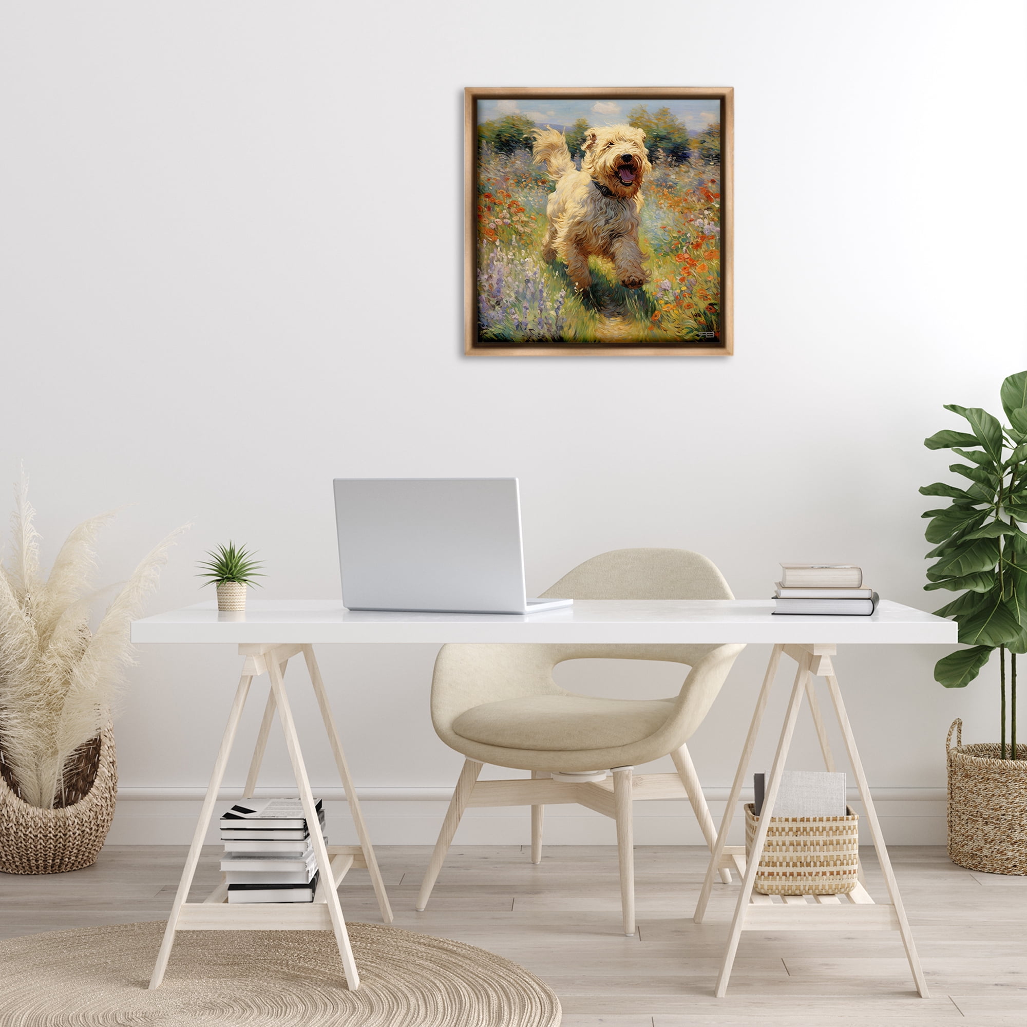 Stupell Industries Happy Running Terrier Dog Animals & Insects Painting Brown Floater Framed Canvas Art Print Wall Art, 25 x 25