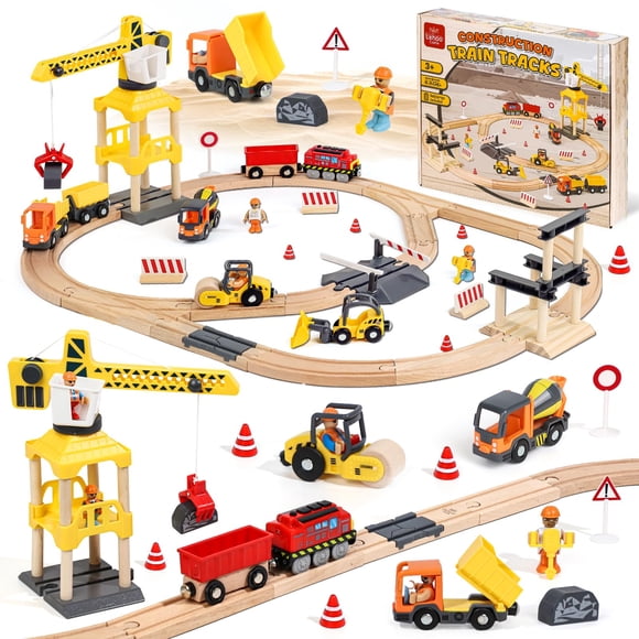 Juego de trenes de madera Lehoo Castle Construction, 68 piezas, 2-7 años