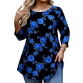 thumbnail image 2 of Xdegoge Tunic for Women Crewneck 3/4 Sleeve Casual Loose Fit Rose Floral Print Longline Silhouette Soft Lightweight Stretchy Comfort Daily Wear Going Out Tops, 2 of 7