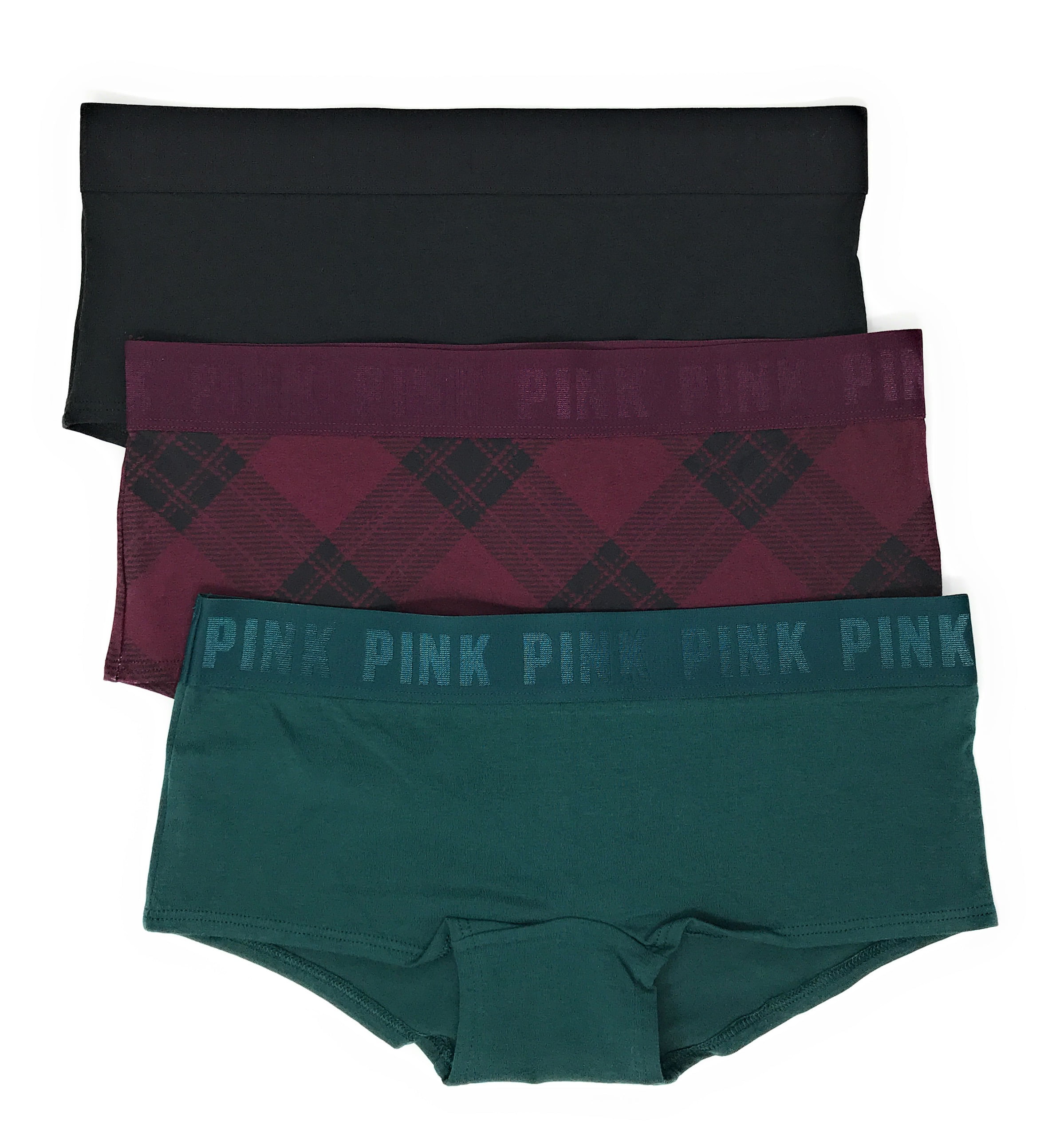 Victoria's Secret PINK Boyshort Panty Set of 3 Small Black Shine / Wine ...