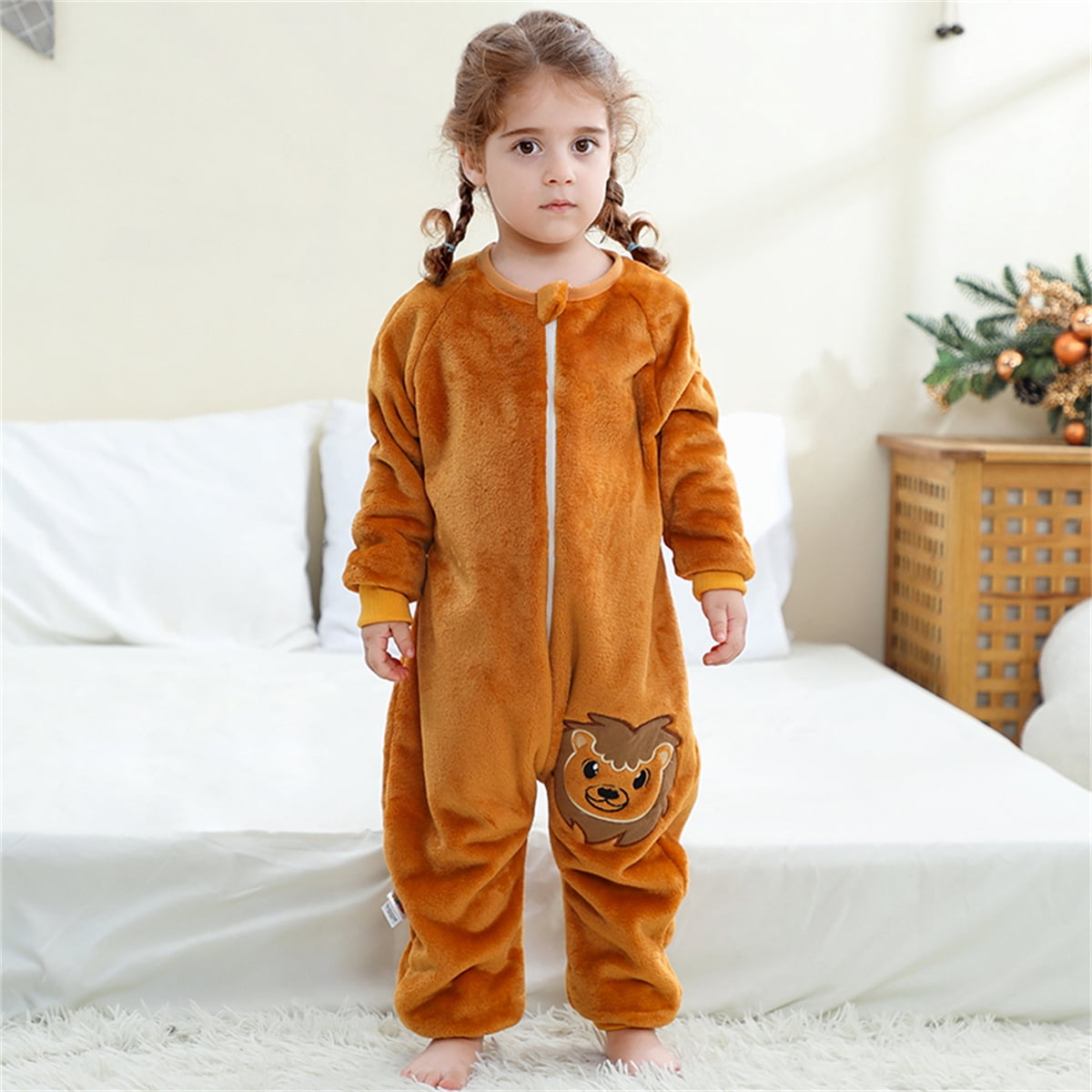 ATAIKU Toddler Sleeping Sack 9M-6T Winter Warm Flannel 2-Way Zipper Baby Sleep Sack with Feet, Infant Animal Lion Wearable Blanket