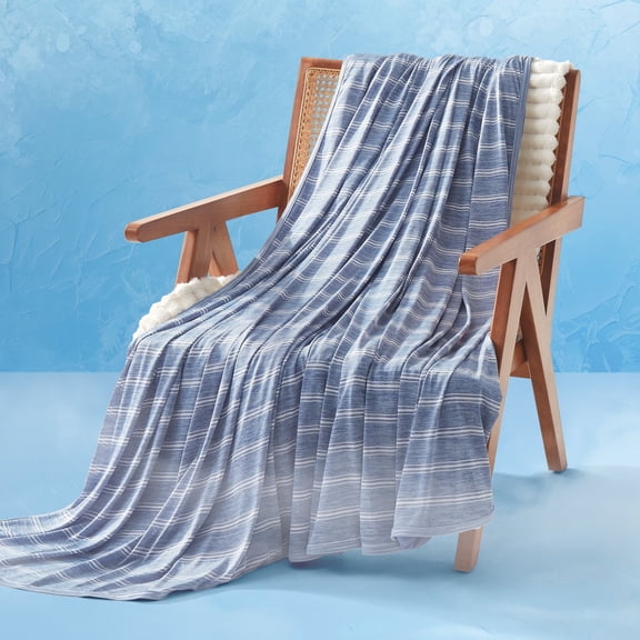 Sonive Striped Cooling Blanket, Breathable Lightweight Knit Throw, Soft & Fluffy, OEKO-TEX Certified, Machine Washable (Blue, Throw)
