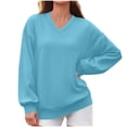thumbnail image 2 of Sevevn Women's V Neck Long Sleeve Sweatshirt Loose Oversized Puff Cuff Casual Pullover Top Sky Blue S, 2 of 6