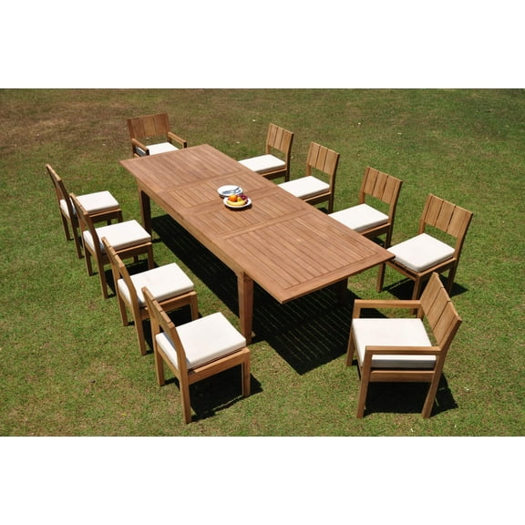 Grade-A Teak Dining Set: 10 Seater 11 Pc: 122" Caranas Double Extension Rectangle Table And 10 Veranda Chairs (2 Arm & 8 Armless Chairs) WholesaleTeak #WMVR25