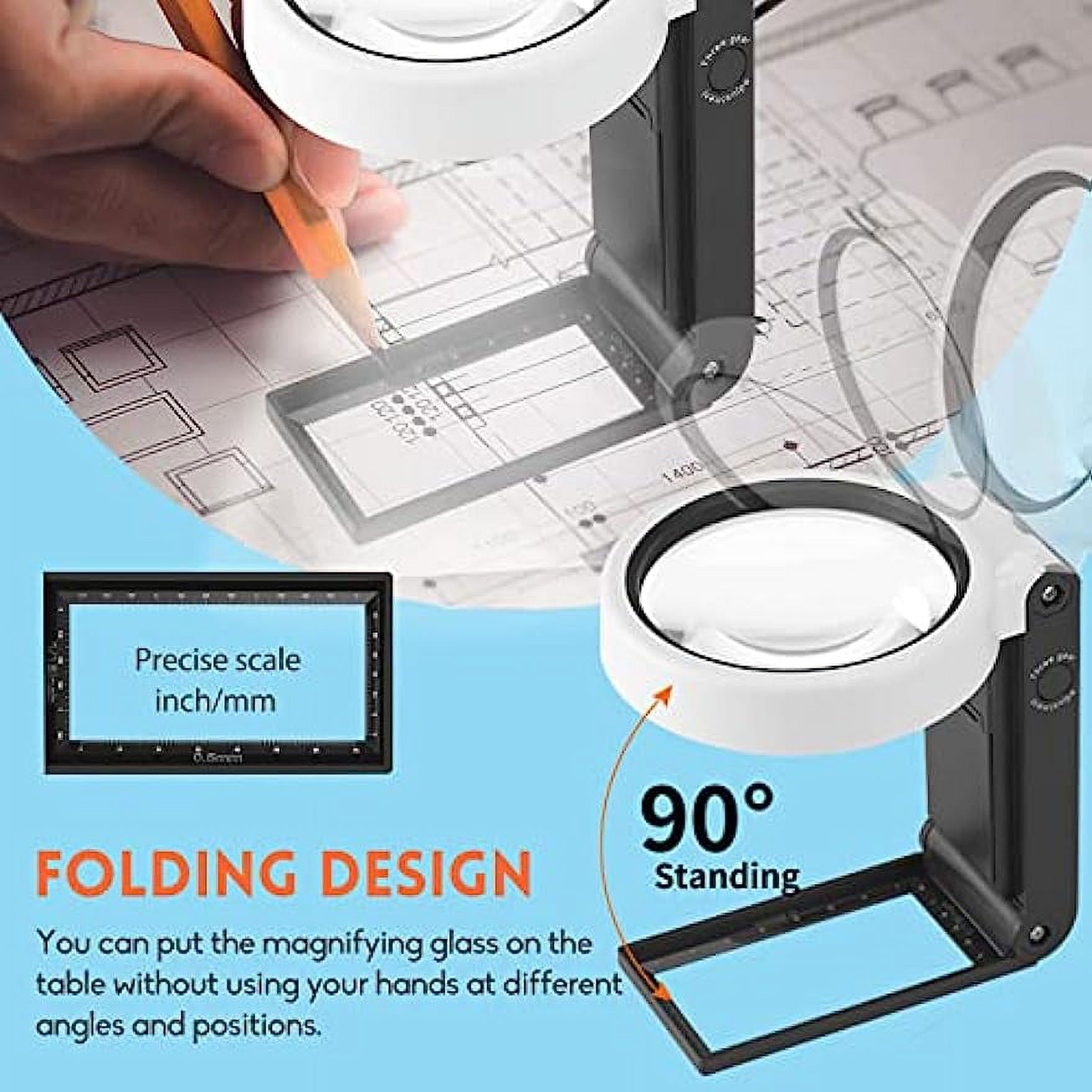 Lnchett 30X 40X Foldable Magnifying Glass with Light and Stand, 33 LED  Magnifier with Three Lighting Modes, Portable and Convenient for Seniors  Reading, Close Work, Coins, Jewelry : : Health & Personal