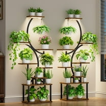 8 Tiered Large S-Shape Plant Stand Indoor with Grow Light, 2 Pack 62" Corner Tall Indoor Display Shelves
