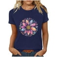 thumbnail image 2 of JTZGDY Western Shirts for Women Loose Fit Casual Summer Boho Floral Print Short Sleeve Crewneck Basic Tunic Tees Vintage Outfit Clothes Dark Blue#05 L, 2 of 4