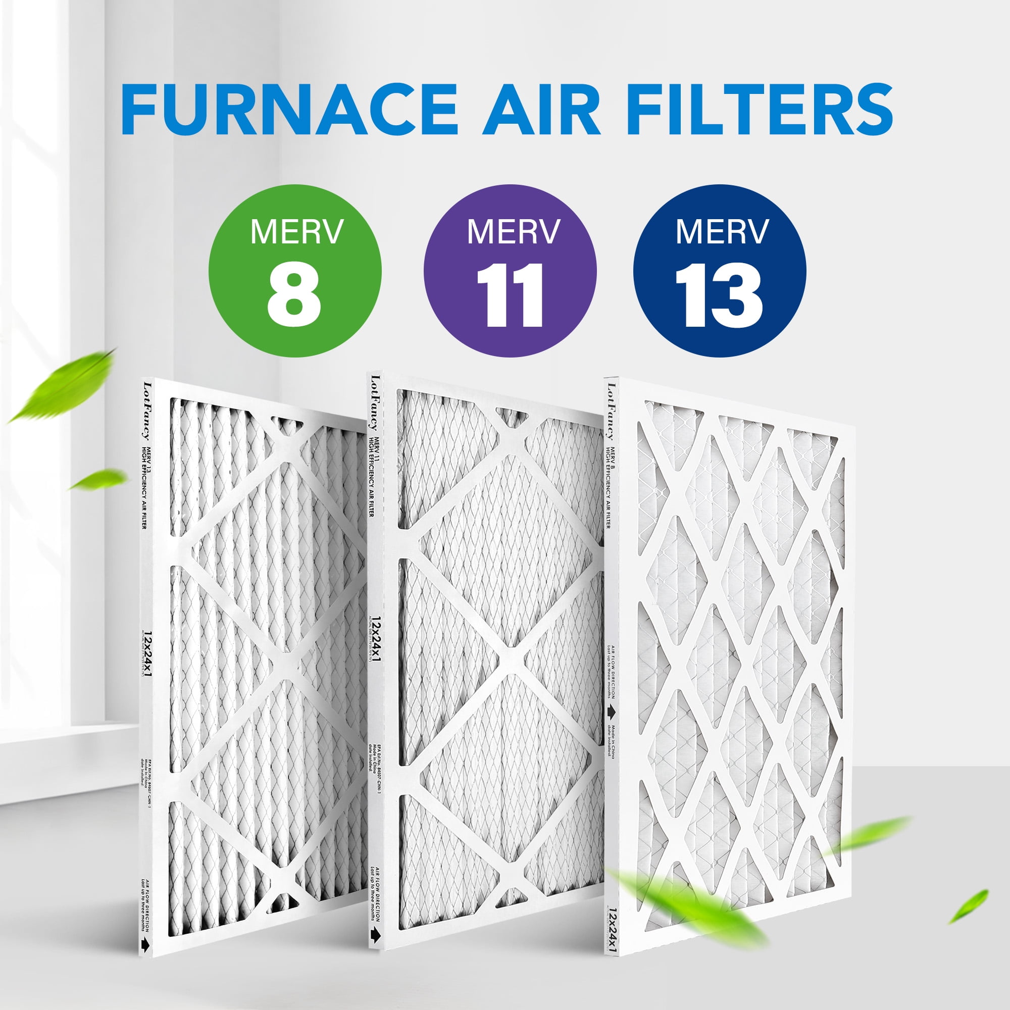 LotFancy 12x24x1 Air Filters, 6 Pack, MERV 8 Pleated AC Furnace Filters