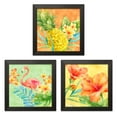 thumbnail image 2 of Gango Home Decor Beautiful Watercolor-Style Tropical Hisbiscus, Pineapple & Flamingo Set; Three 12x12in Art Prints in Black Frames, 2 of 7