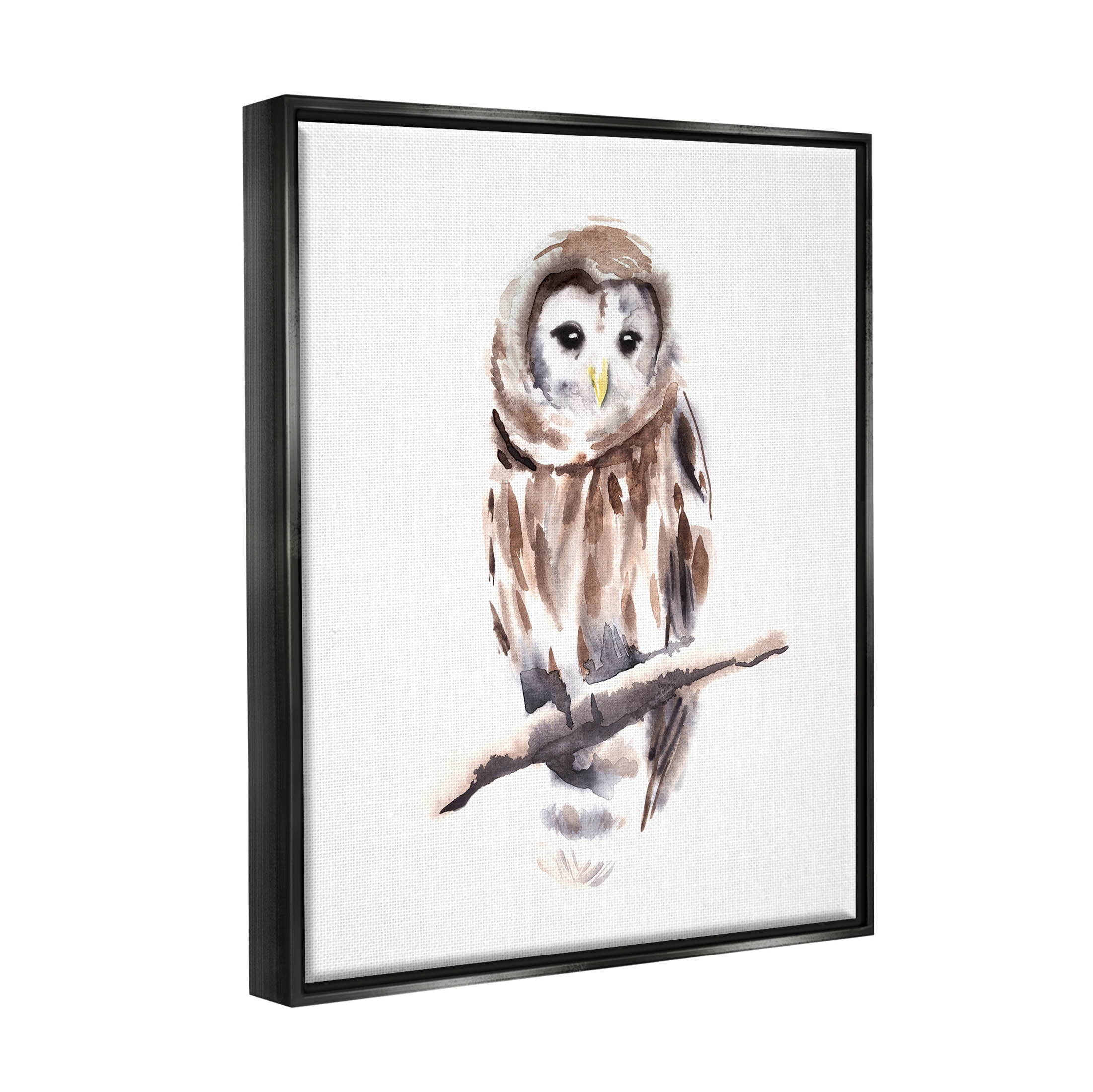 Stupell Industries Elegant Owl Perched Watercolor Detail Painting Jet Black Floating Framed Canvas Print Wall Art, Design by Annie Warren