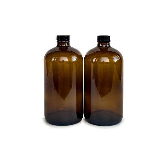 Vivaplex 2 botellas de vidrio ámbar con tapa de 32 oz