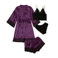 thumbnail image 2 of Womens Soft Pajama Clearance- Bathrobes Sexy Lace Silk Satin Plus Size Robe Sleepwear Purple Size S, 2 of 6