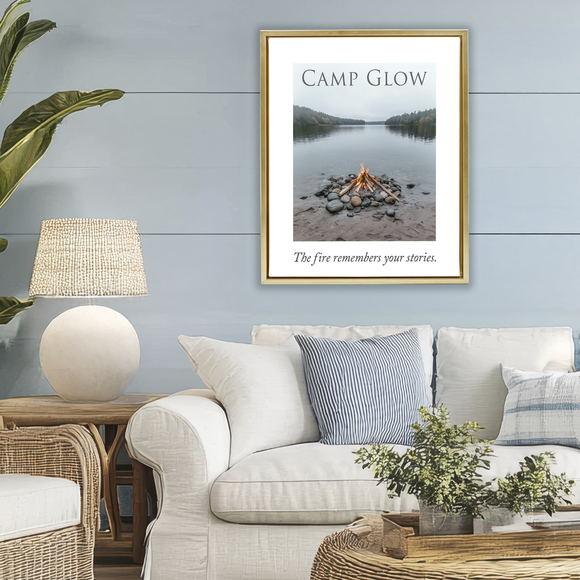Stupell Industries Fire Remembers Your Stories Gold Framed Floater Canvas Wall Art, design by A Barefoot Stylist