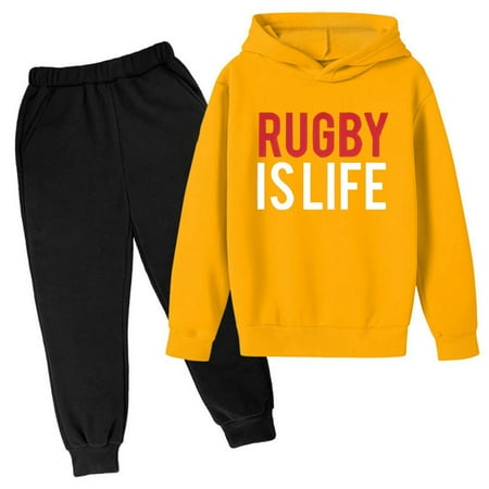 

New Hooded Football Letter Printed Hoodie Pants Children s Casual Two Piece Fashion Trend Football Fans Sports Rugby Player Sports Baby Boy Bodysuit Set 6 Month Old Boy Clothes
