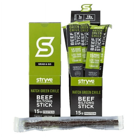 Stryve Beef Biltong Stick Hatch Green Chile | Low Fat, Low Carb, Low Sugar | Gluten and Soy Free | 15g Protein | 12 Sticks