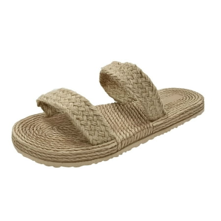 

Qufokar Womens Flip Flops Size 12 Comfortable Slip On Shoes for Women Semi Casual Slippers Linen Straw Beach Flat Casual Girls Shoes Bottom Slippers Sandals for Women Women S Casual Shoes