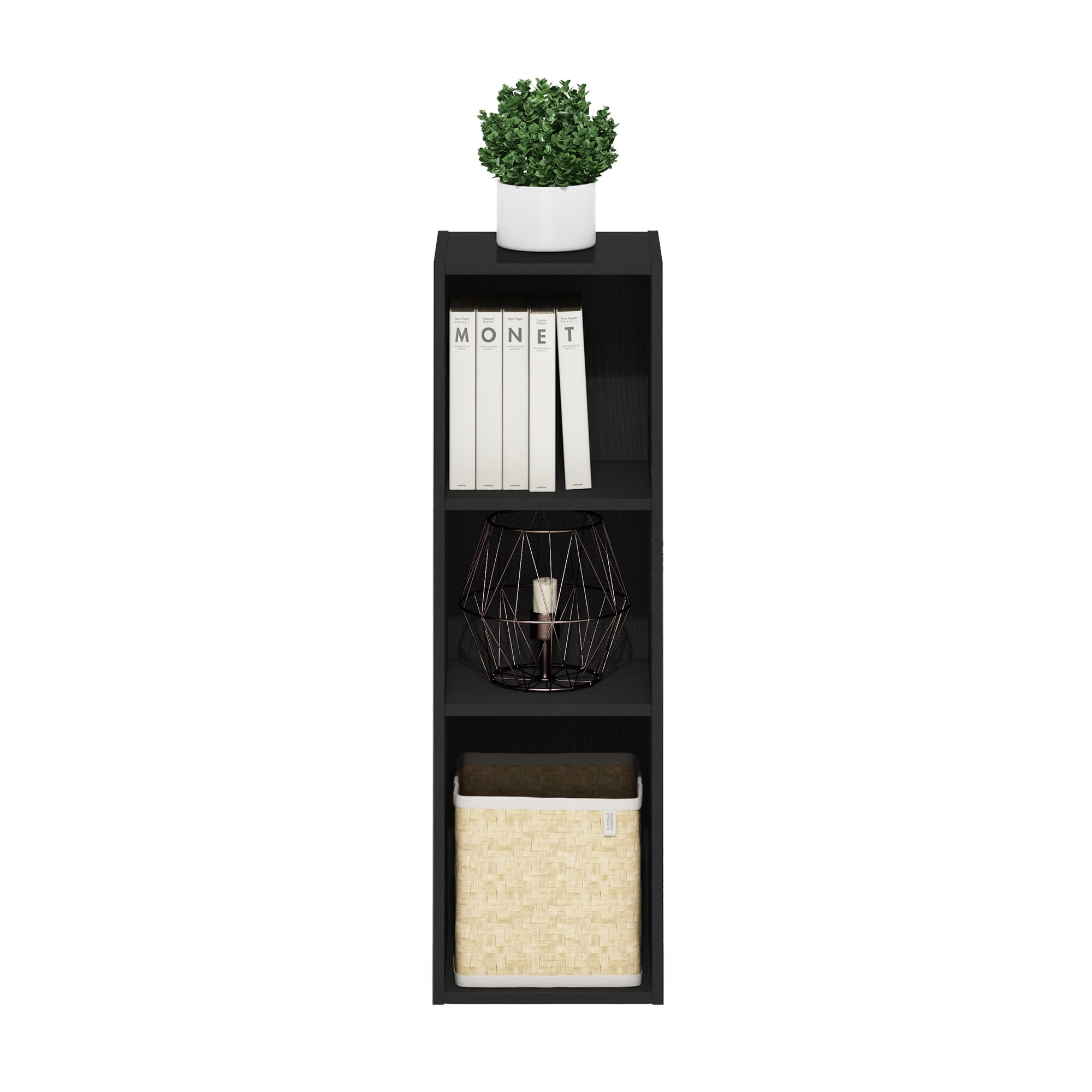 Furinno Fulda 3-Tier Space Saving Storage Shelf Bookcase, 10-Inch Width, Blackwood