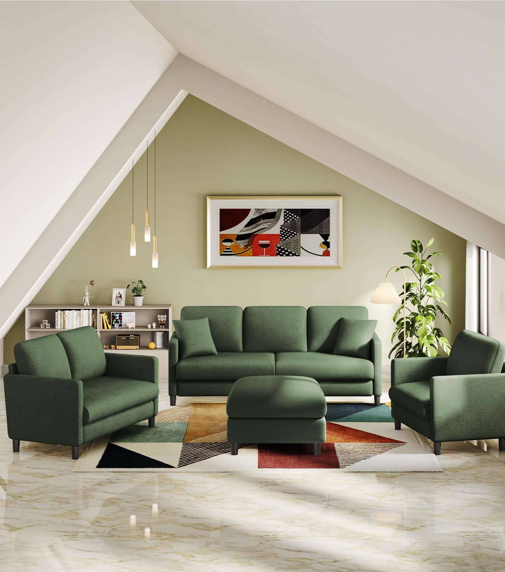 Welzona 51" Teddy Fabric Loveseat Sofa, Small 2-Seater Couch for Small Spaces, Tool-Free Assembly, Green