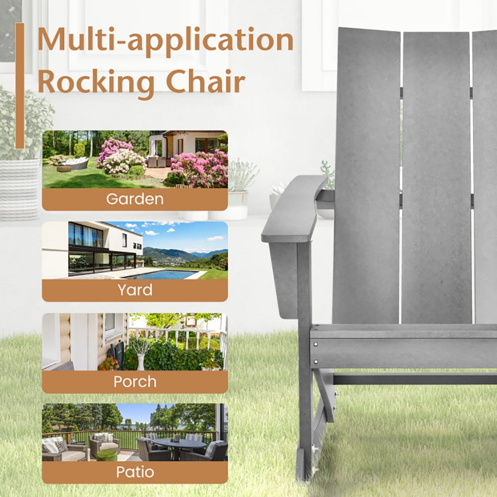 Resenkos Folding Adirondack Chair, Adirondack Rocking Chair with Curved Back for Balcony-Gray,Patio Chairs, Lawn Chairs for Deck, Backyard, Garden