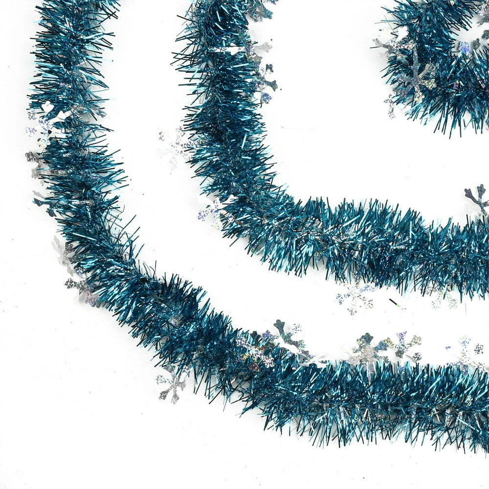 50' Shiny Dark Turqouise Blue Christmas Tinsel Garland with Holographic