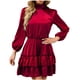 thumbnail image 1 of Vestidos Para Mujer Vestidos de Otoño Moda Casual Sólido Satén Cinturón Cuello Alto Pastel Plisado Manga Larga Cuello Redondo Rodilla Vestido Odeerbi  ODB130695, 1 of 7