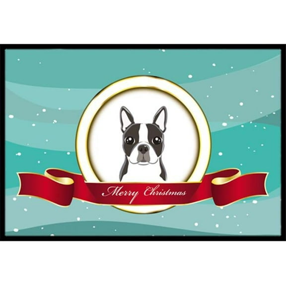 Boston Terrier Merry Christmas Indoor & Outdoor Mat, 24 x 36 in.