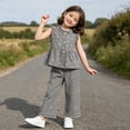 thumbnail image 6 of hoksml Girls Checkered 2-Piece Outfit Sleeveless Ruffle Top and Wide Leg Pants Set with Bow Embroidery, 6 of 6