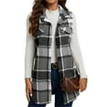 thumbnail image 2 of CCRFTGI Womens Vests Flannel Buffalo Plaid Vest Top Casual Lapel Neck Sleeveless Cardigan Outerwear 2025 Fall Winter Open Front Button Down Shirt Jacket Black 2XL, 2 of 9